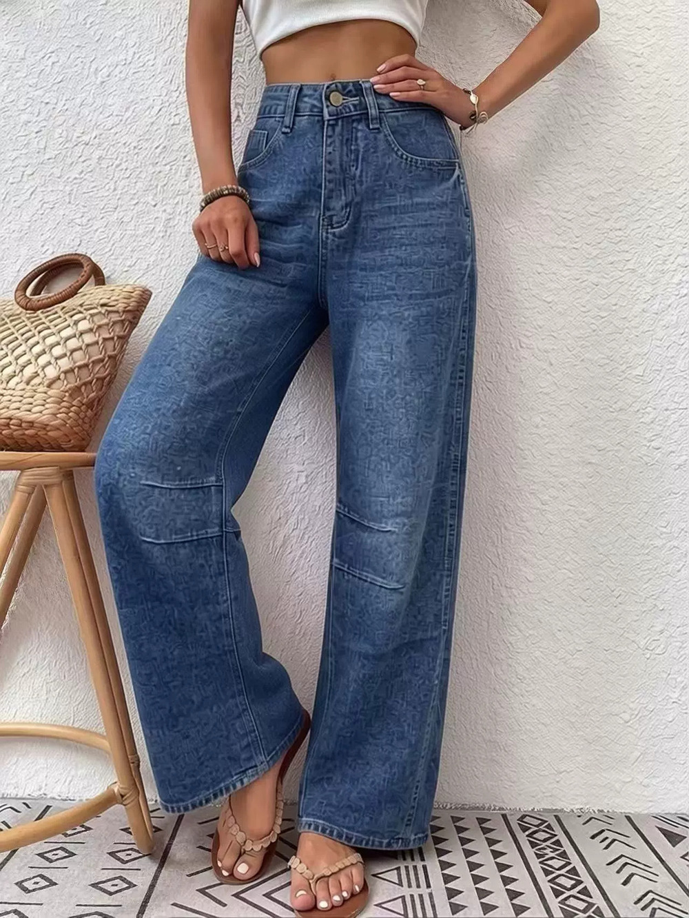 ZARA Factory Direct Womens Casual Fashion Washed Loose Mid Rise Jeans